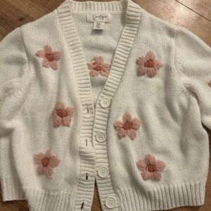 Jessica Simpson White Cardigan with Pink Floral Embroidery